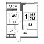 Планировка 1-комнатной квартиры, 39,9 м2