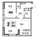 Планировка 2-комнатной квартиры, 54,6 м2