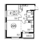 Планировка 2-комнатной квартиры, 54,6 м2