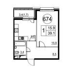 Планировка 1-комнатной квартиры, 39,1 м2