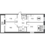 Планировка 3-комнатной квартиры, 94,4 м2
