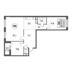 Планировка 3-комнатной квартиры, 83,4 м2