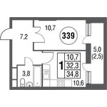 Планировка 1-комнатной квартиры, 38,7 м2