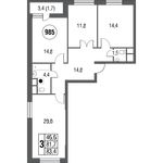 Планировка 3-комнатной квартиры, 84,1 м2