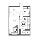 Планировка 1-комнатной квартиры, 38,8 м2