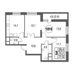 Планировка 3-комнатной квартиры, 75,9 м2