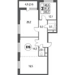 Планировка 3-комнатной квартиры, 84,4 м2