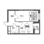 Планировка 1-комнатной квартиры, 38,8 м2