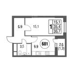 Планировка 1-комнатной квартиры, 38,9 м2