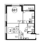 Планировка 2-комнатной квартиры, 53,1 м2