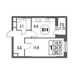Планировка квартиры студии, 38,8 м2