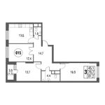 Планировка 3-комнатной квартиры, 83,1 м2
