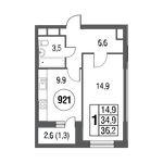 Планировка 1-комнатной квартиры, 38,4 м2