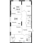 Планировка 4-комнатной квартиры, 104,8 м2