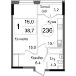 Планировка 1-комнатной квартиры, 38,7 м2