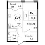 Планировка 1-комнатной квартиры, 39,4 м2