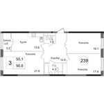 Планировка 3-комнатной квартиры, 90,6 м2