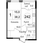 Планировка 1-комнатной квартиры, 38,2 м2