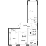 Планировка 3-комнатной квартиры, 83,4 м2