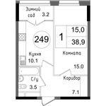 Планировка 1-комнатной квартиры, 38,9 м2