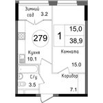 Планировка 1-комнатной квартиры, 38,9 м2
