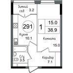 Планировка 1-комнатной квартиры, 38,9 м2