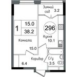 Планировка 1-комнатной квартиры, 38,2 м2