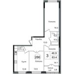 Планировка 3-комнатной квартиры, 83,4 м2