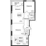 Планировка 3-комнатной квартиры, 84,8 м2