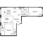 Планировка 3-комнатной квартиры, 87,7 м2