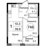 Планировка 1-комнатной квартиры, 39,8 м2