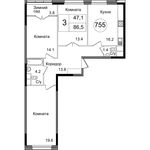 Планировка 3-комнатной квартиры, 86,5 м2