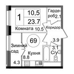 Планировка 1-комнатной квартиры, 32,7 м2