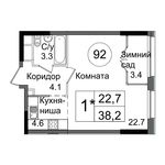 Планировка 1-комнатной квартиры, 38,2 м2