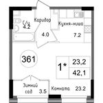 Планировка 1-комнатной квартиры, 42,1 м2