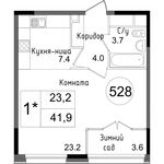 Планировка квартиры студии, 42,3 м2
