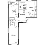 Планировка 3-комнатной квартиры, 84,1 м2