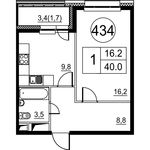 Планировка 1-комнатной квартиры, 40 м2