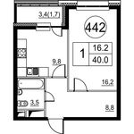 Планировка 1-комнатной квартиры, 40 м2