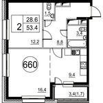 Планировка 2-комнатной квартиры, 53,4 м2