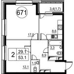 Планировка 2-комнатной квартиры, 53,1 м2