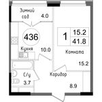Планировка 1-комнатной квартиры, 41,8 м2