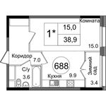 Планировка 1-комнатной квартиры, 38,9 м2