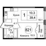 Планировка 1-комнатной квартиры, 39,4 м2