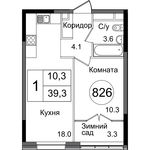 Планировка 1-комнатной квартиры, 39,3 м2