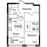 Планировка 1-комнатной квартиры, 38,3 м2