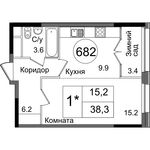 Планировка 1-комнатной квартиры, 38,3 м2