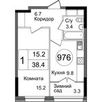 Планировка 1-комнатной квартиры, 38,4 м2