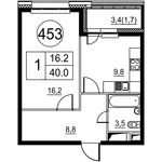 Планировка 1-комнатной квартиры, 40,1 м2
