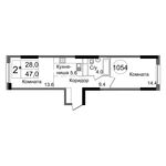 Планировка 2-комнатной квартиры, 47 м2